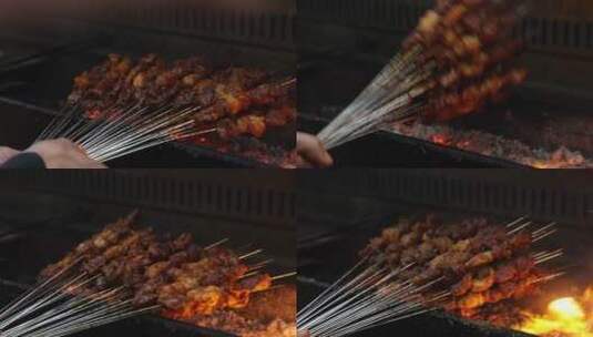 新疆特色美食烤肉筋烤羊肉高清在线视频素材下载