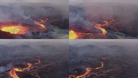 火山爆发火山喷发视频红色高温岩浆高清实拍高清在线视频素材下载