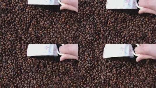 勺起咖啡豆挑选咖啡豆慢动作工艺升格广告高清在线视频素材下载