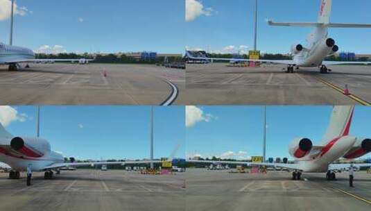 厦门高崎国际机场停机坪进出的航空公司航班高清在线视频素材下载
