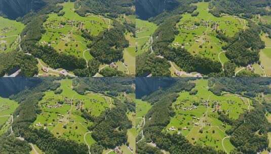 瑞士阿尔卑斯山村庄鸟瞰高清在线视频素材下载