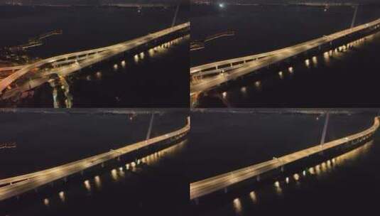深圳南山区深圳湾大桥夜景航拍高清在线视频素材下载