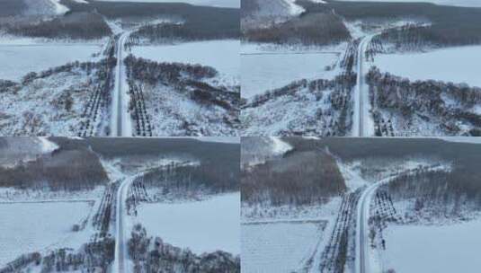 寒冷冬天行驶在冰雪道路上的汽车高清在线视频素材下载