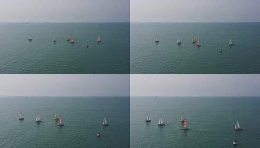 帆船出海比赛前进高清在线视频素材下载