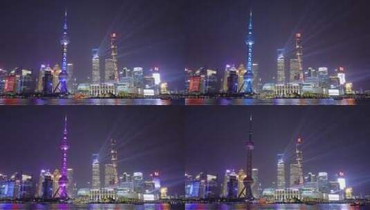 上海陆家嘴夜景灯光秀射灯4K高清在线视频素材下载