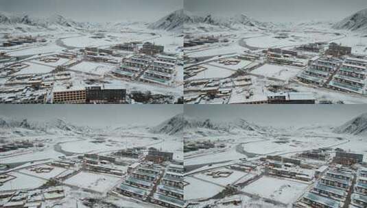 西藏旅游风光317国道冰雪覆盖城镇江河高清在线视频素材下载