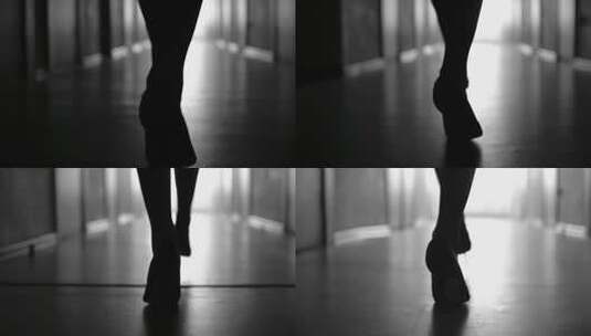 黑暗走廊女性脚步特写高清在线视频素材下载