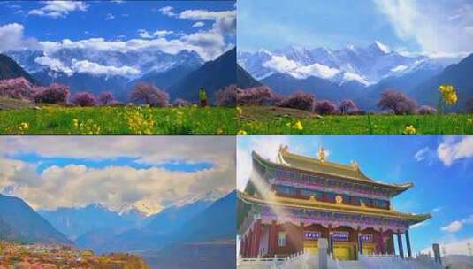 西藏 延时摄影 林芝 桃花南迦巴瓦高清在线视频素材下载