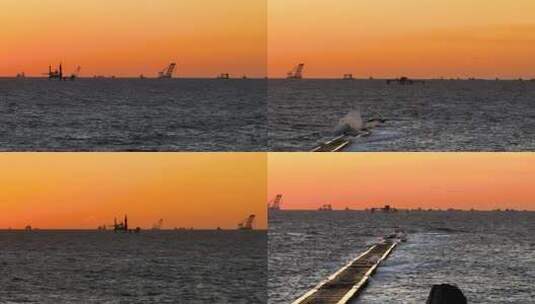 海上油井日出高清在线视频素材下载