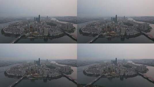 航拍广西柳州城市清晨迷雾高清在线视频素材下载