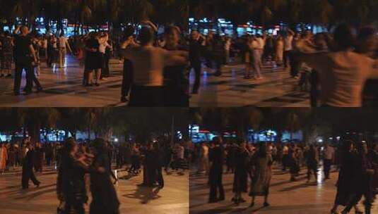 公园广场舞晚上休闲活动夜晚老年人跳舞锻炼高清在线视频素材下载