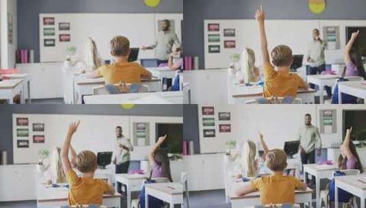 学生在课堂上举手慢动作高清在线视频素材下载