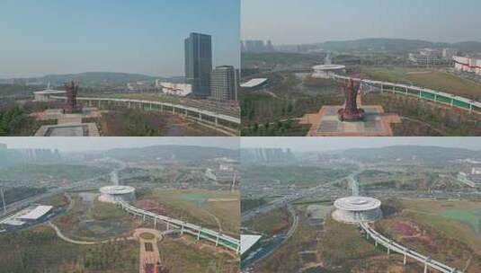 武汉市光谷生态大走廊核心区的光谷空轨试跑高清在线视频素材下载