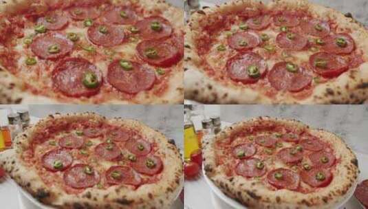意大利辣香肠披萨特写高清在线视频素材下载