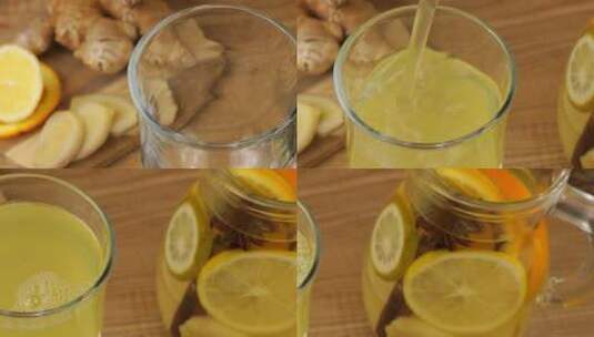 柠檬水倒入玻璃杯高清在线视频素材下载