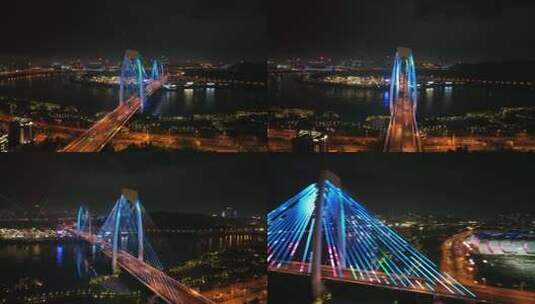 南宁青山大桥夜景航拍空境高清在线视频素材下载