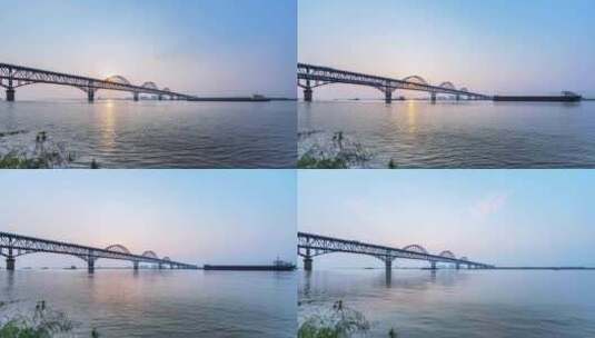 九江长江大桥黄昏日落傍晚延时高清在线视频素材下载