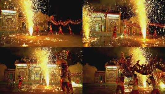 节日庆典舞龙表演火光火焰传统习俗1！高清在线视频素材下载