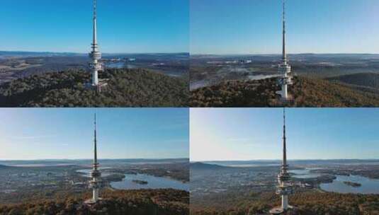 城市航拍澳大利亚堪培拉澳洲电讯塔蓝天白云高清在线视频素材下载