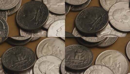 旋转股票镜头拍摄的美国硬币（硬币-0.25美元）-MONEY 0229高清在线视频素材下载