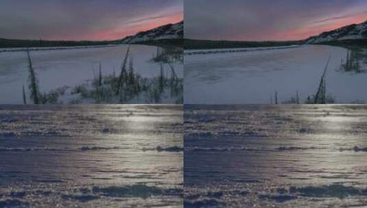 冬季黄昏冰封河面高清在线视频素材下载