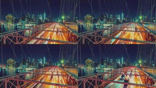 大桥上航拍车流夜景高清在线视频素材下载