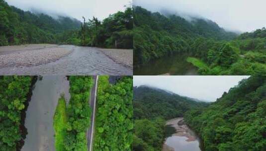 四川龙苍沟河谷山林绿色树林大自然航拍高清在线视频素材下载