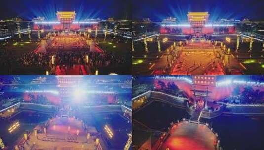 陕西西安城墙永宁门广场夜景高清在线视频素材下载