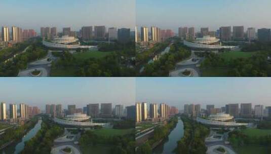 杭州市拱墅区西塘河运河歌剧院航拍高清在线视频素材下载
