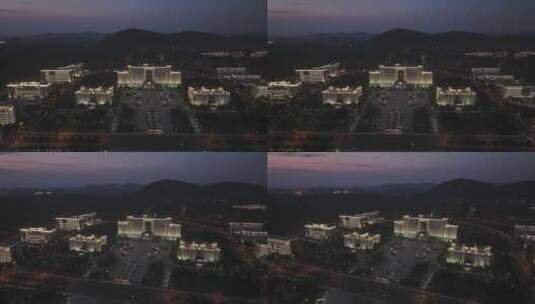 航拍枣庄市政府驻地广场夜景高清在线视频素材下载