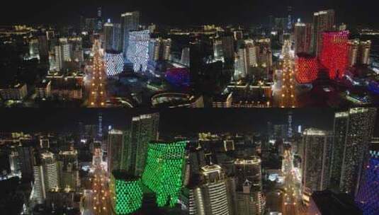 航拍广西柳州五星商圈夜景高清在线视频素材下载