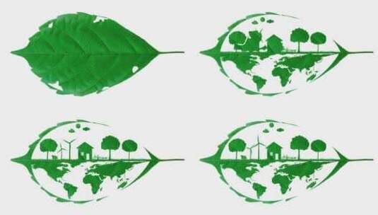 一片绿色的树叶雕刻出绿色生活低碳的高清在线视频素材下载