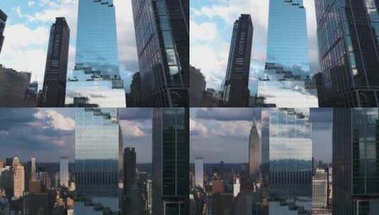 城市航拍纽约曼哈顿市中心螺旋大厦摩天大楼高清在线视频素材下载