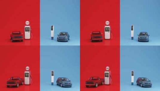 红色跟蓝色新能源汽车主题概念高清在线视频素材下载