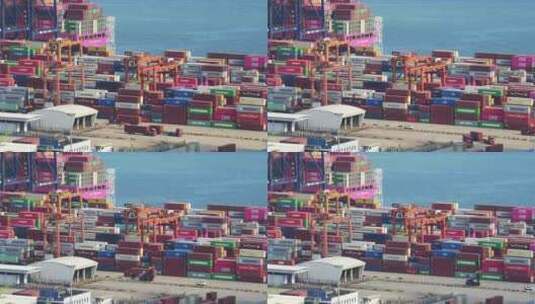 航拍城市出口货运港口物流集装箱码头海景高清在线视频素材下载