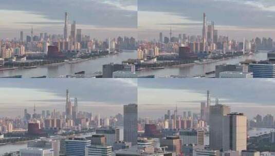 上海天际线清晨航拍高清在线视频素材下载