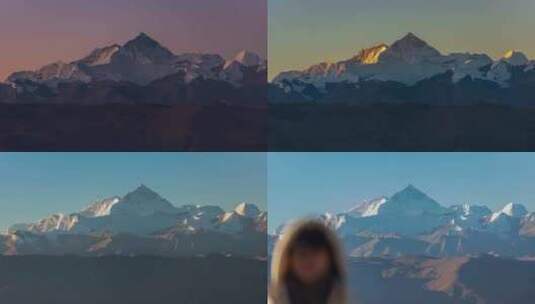 摄影珠穆朗玛峰和洛子峰日照金山高清在线视频素材下载