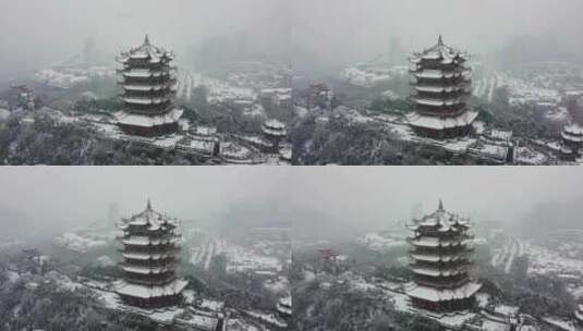 武汉黄鹤楼雪景航拍素材高清在线视频素材下载