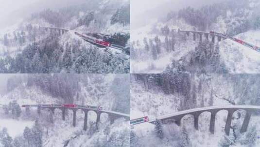 山林雪景列车高清在线视频素材下载