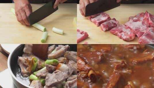 中国传统家常菜葱烧排骨段烹饪全程高清在线视频素材下载
