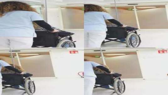 护士和女人推轮椅的后视镜高清在线视频素材下载