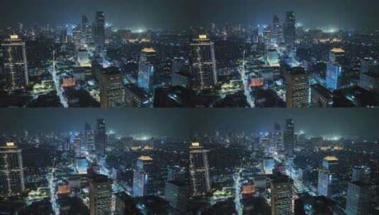 原创 印尼雅加达城市天际线夜景航拍景观高清在线视频素材下载