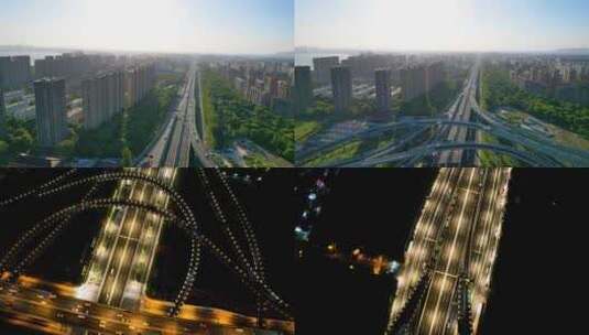 城市立交桥车辆车流白天夜景视频素材高清在线视频素材下载