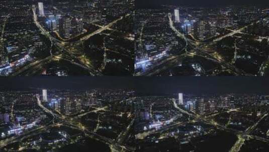航拍杭州中兴立交桥夜景高清在线视频素材下载