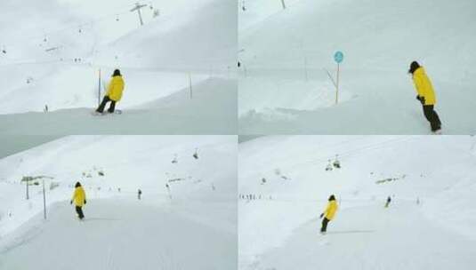 跟拍在滑雪道上练习滑雪的女生高清在线视频素材下载