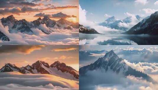 日出雪山山峰山脉云海唯美风景风光素材原创高清在线视频素材下载