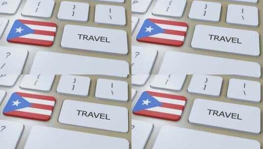 波多黎各国旗和文字旅行按钮旅行到国家3D高清在线视频素材下载