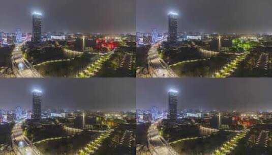 上海嘉定区嘉定新城建筑傍晚夜景车辆延时高清在线视频素材下载