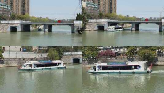 杭州运河里的游船高清在线视频素材下载