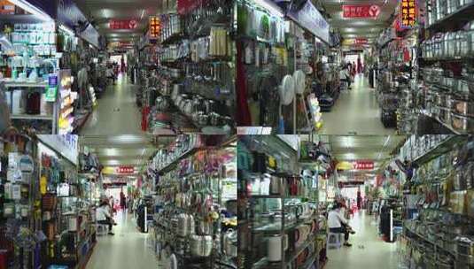 小商品城里面的货柜物品批发市场百货商品高清在线视频素材下载